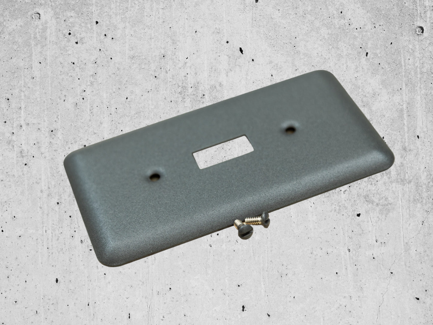 River Stone Grey texture powder coated Toggle, Rocker, Duplex, and Blank round corner wall switch plates