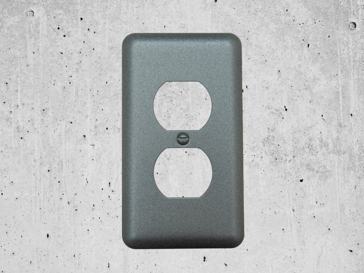 River Stone Grey texture powder coated Toggle, Rocker, Duplex, and Blank round corner wall switch plates