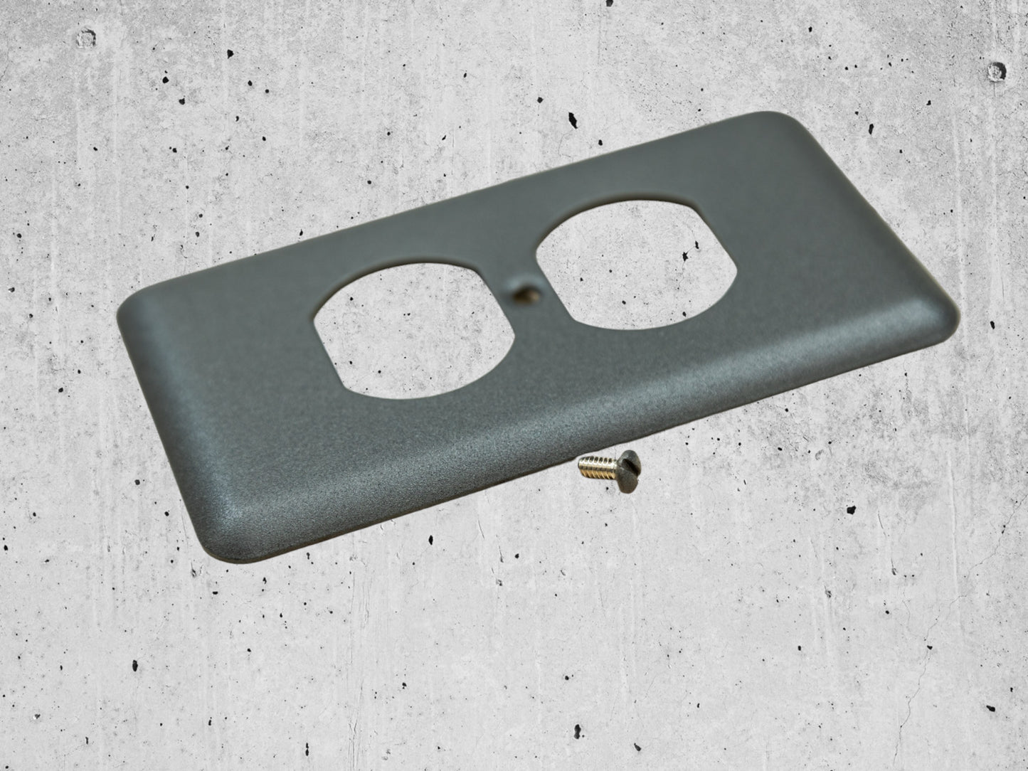 River Stone Grey texture powder coated Toggle, Rocker, Duplex, and Blank round corner wall switch plates