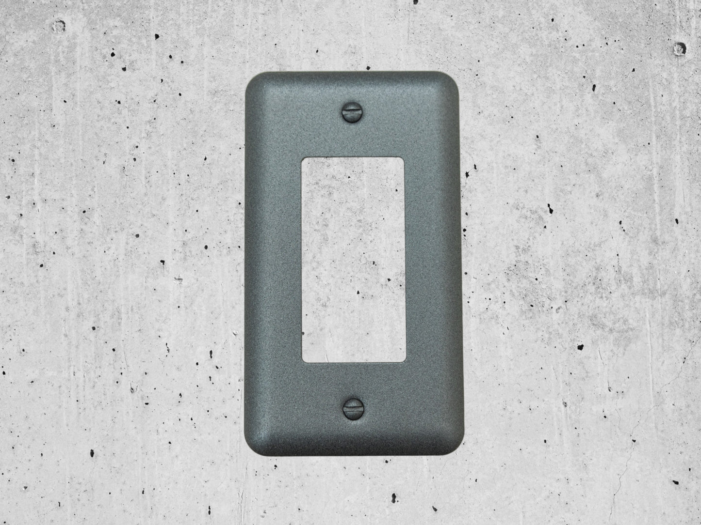 River Stone Grey texture powder coated Toggle, Rocker, Duplex, and Blank round corner wall switch plates