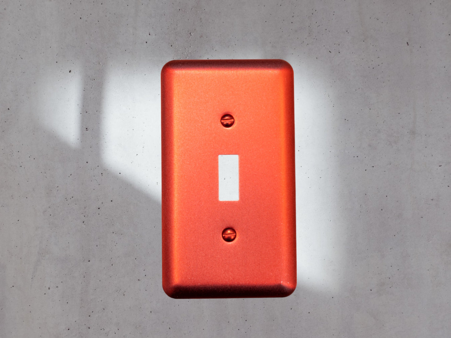 Red Anodized powder coated Toggle, Rocker, Duplex, and Blank round corner metal switch plates