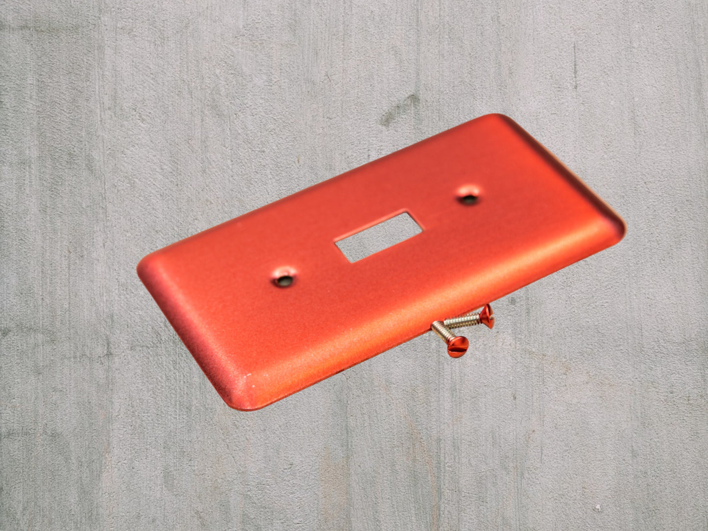 Red Anodized powder coated Toggle, Rocker, Duplex, and Blank round corner metal switch plates