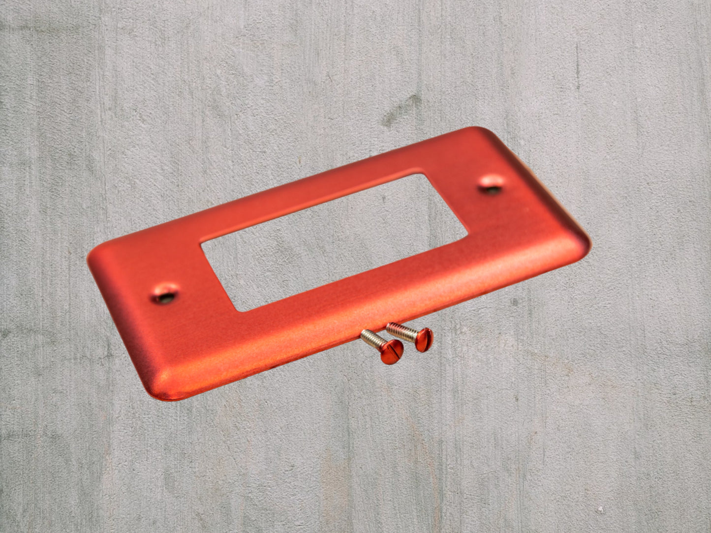 Red Anodized powder coated Toggle, Rocker, Duplex, and Blank round corner metal switch plates