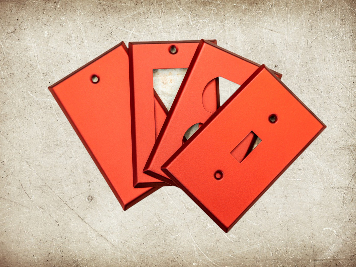 Red Anodized powder coated Toggle, Rocker, Duplex, and Blank standard size metal switch plates