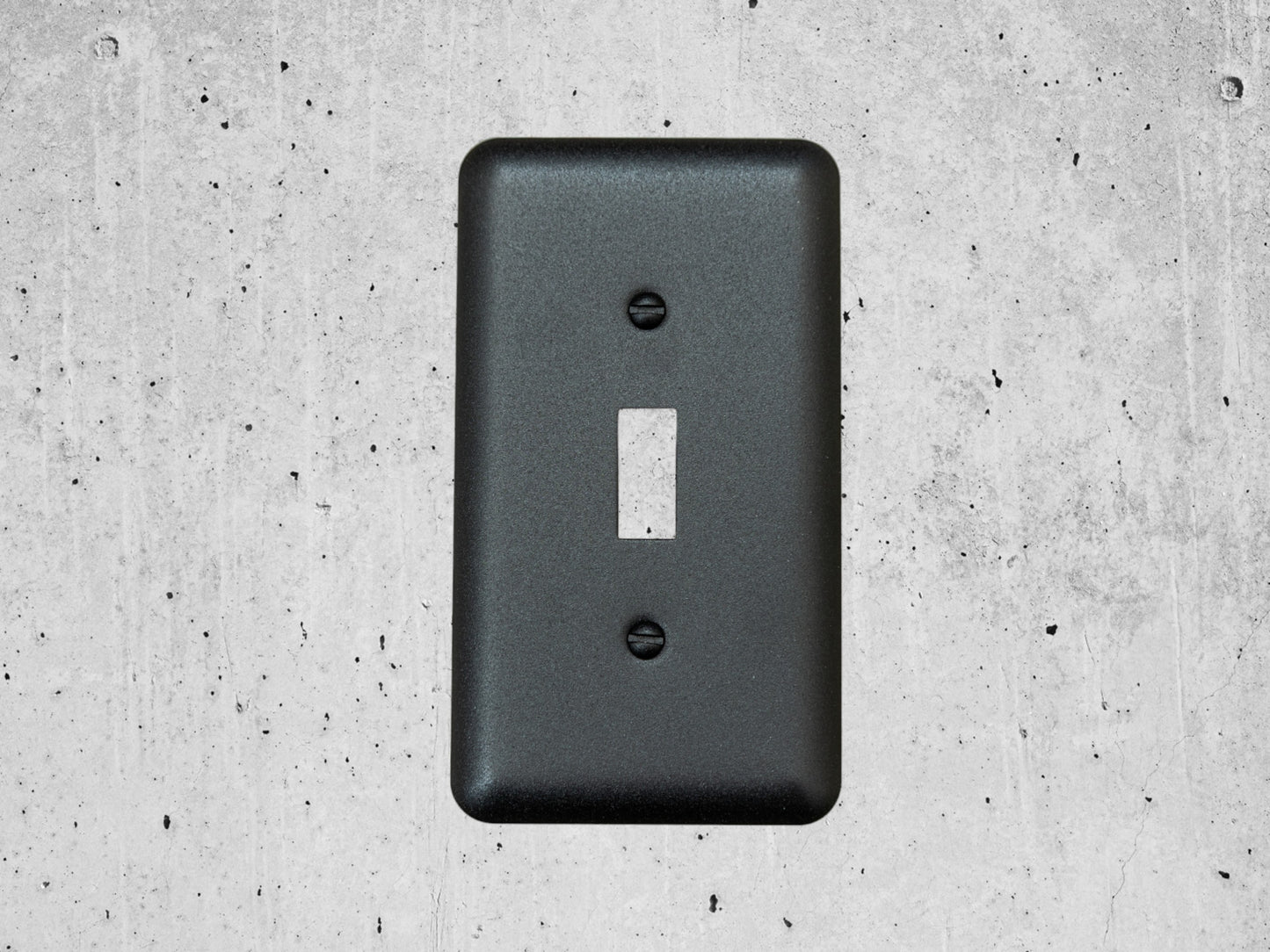 Black Stone powder coated Toggle, Rocker, Duplex, and Blank round corner metal switch plates