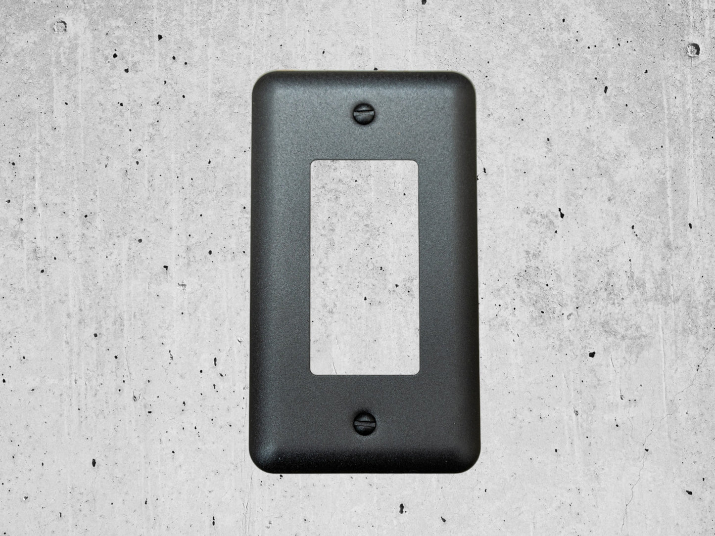 Black Stone powder coated Toggle, Rocker, Duplex, and Blank round corner metal switch plates