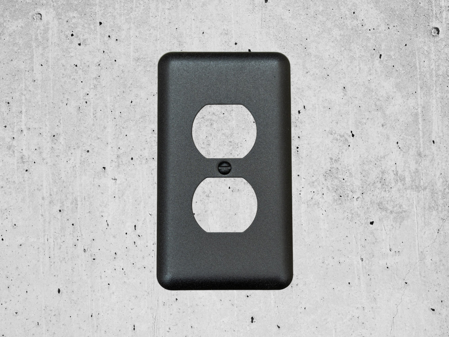 Black Stone powder coated Toggle, Rocker, Duplex, and Blank round corner metal switch plates