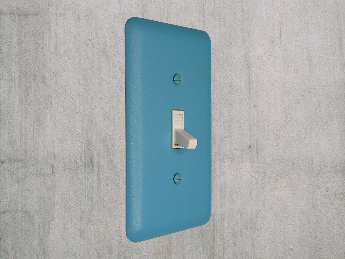 Sky Blue texture powder coated Toggle, Rocker, Duplex, and Blank round corner metal switch plates (Copy)